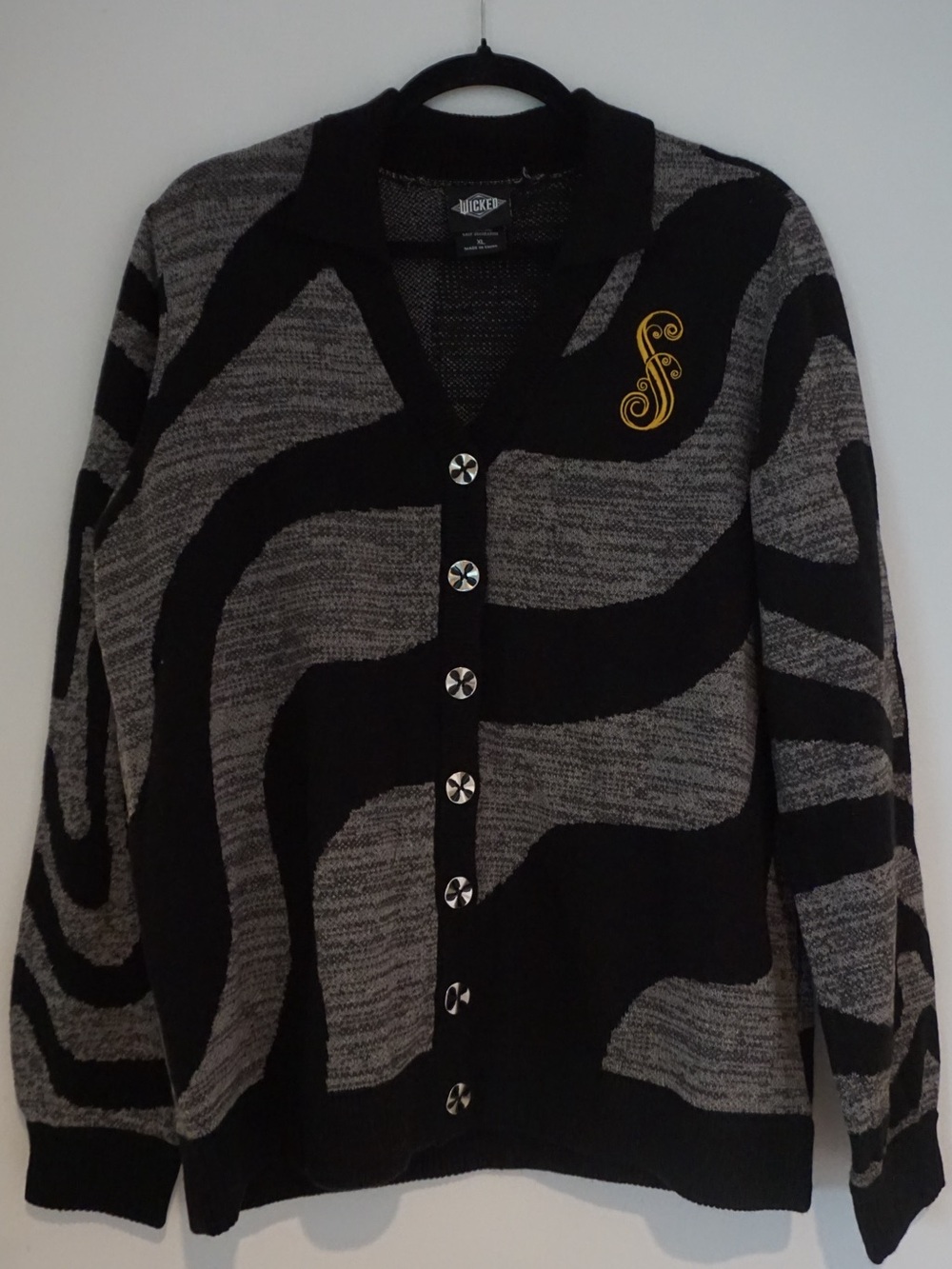 Black & Gray Patterned Wicked Shiz University Women's Cardigan Sweater